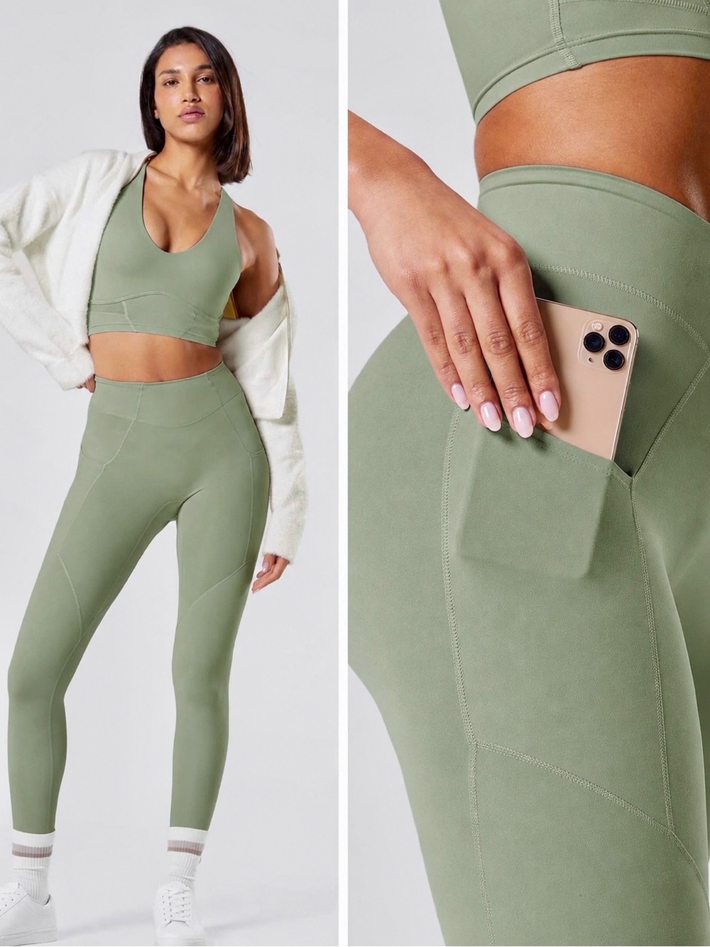 WHITNEY SIMMONS + Gymshark Everyday Pocket Leggings High Waist - Sage Green